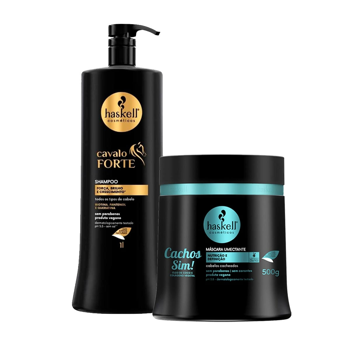 Kit Shampoo Haskell Cavalo Forte 1L +Máscara Cachos Sim 500g