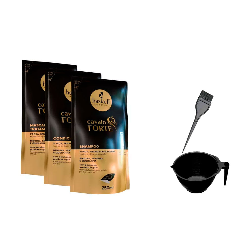 Kit Refil Haskell Cavalo Forte Shampoo Cond Máscara 250ml +Cumbuca