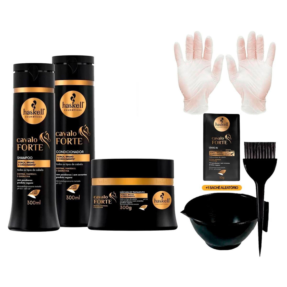 Kit Haskell Cavalo Forte Trio 300ml/g +Cumbuca/Sachê/Luvas