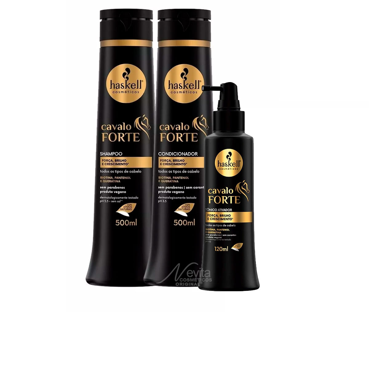 Kit Haskell Cavalo Forte Shp/Cond 500ml + Tônico de Cabelo