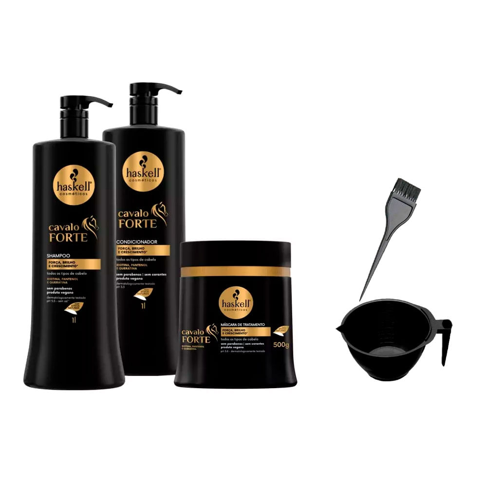 Kit Haskell Cavalo Forte Shp Cond 1L Máscara 500g  +Cumbuca