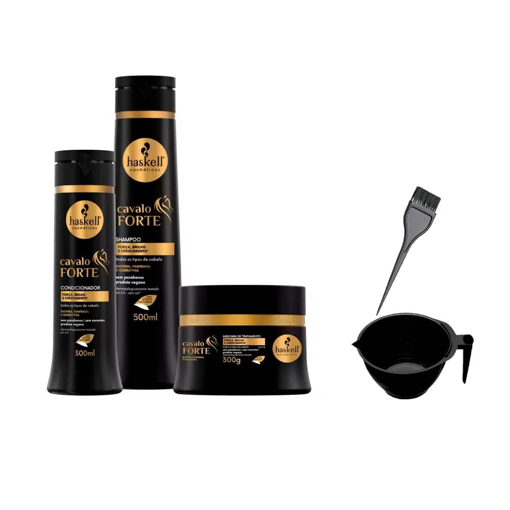 Kit Haskell Cavalo Forte Shp 500ml Cond e Masc 300g +Cumbuca
