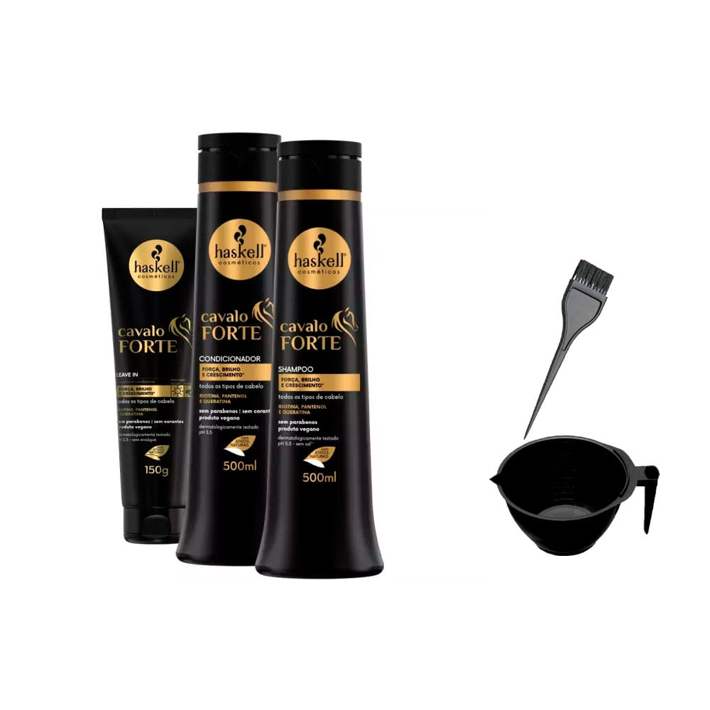 Kit Haskell Cavalo Forte Shampoo Cond 500ml + Leave +Cumbuca
