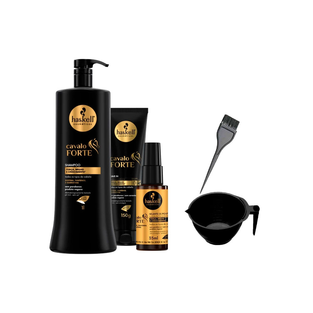 Kit Haskell Cavalo Forte Shp 1L Leave Selante 35ml +Cumbuca