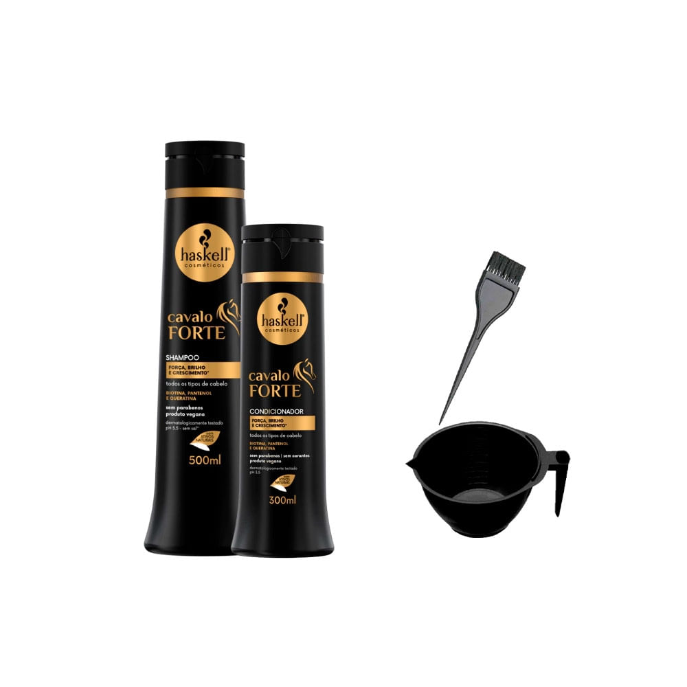 Kit Haskell Cavalo Forte Shampoo 500ml e Cond 300ml +Cumbuca
