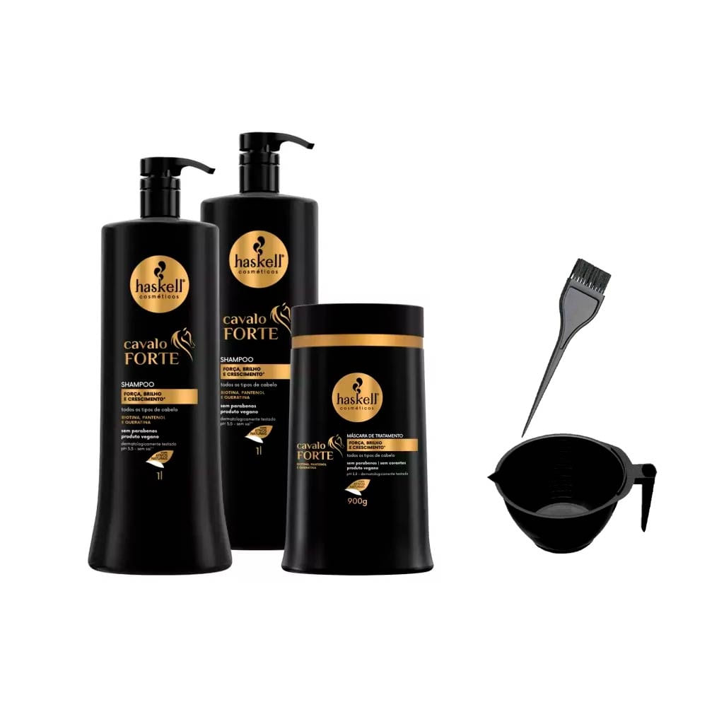 Kit Haskell Cavalo Forte 2 Shampoo 1L Máscara 900g +Cumbuca