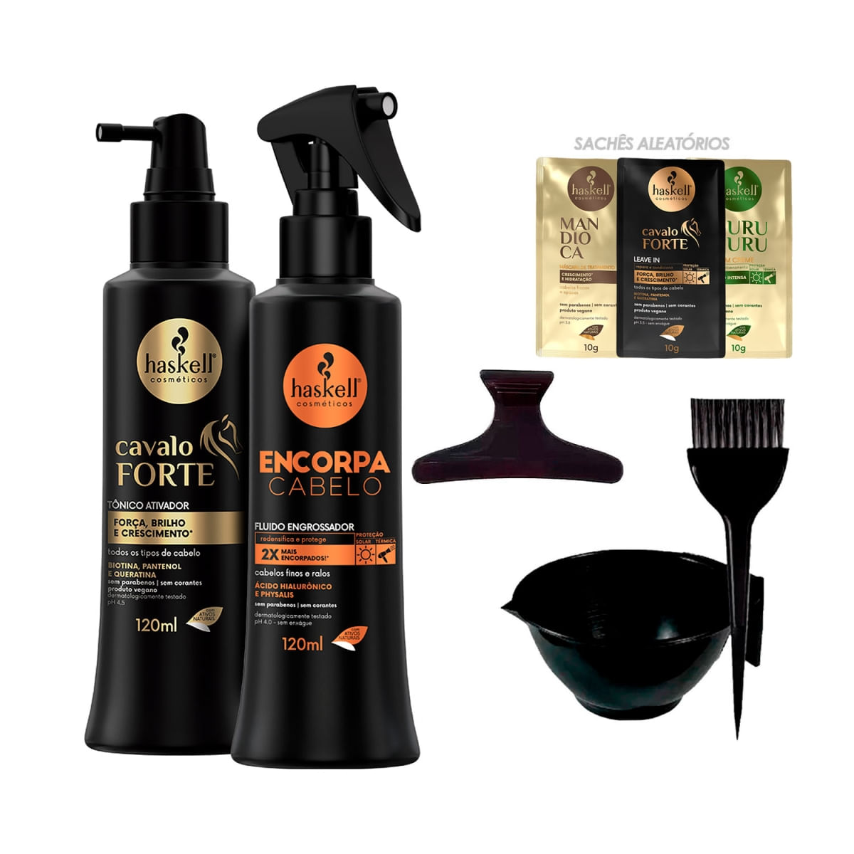 Haskell Fluido Cavalo Forte+Encorpa +Cumbuca/Presilha/3Sachê