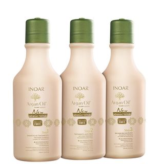 Kit Shampoo + Tratamento Antifrizz + Bálsamo Inoar Argan Oil New Advanced Formula Menor preço em Kit Shampoo + Tratamento Antifrizz + Bálsamo Inoar Argan Oil New Advanced Formula