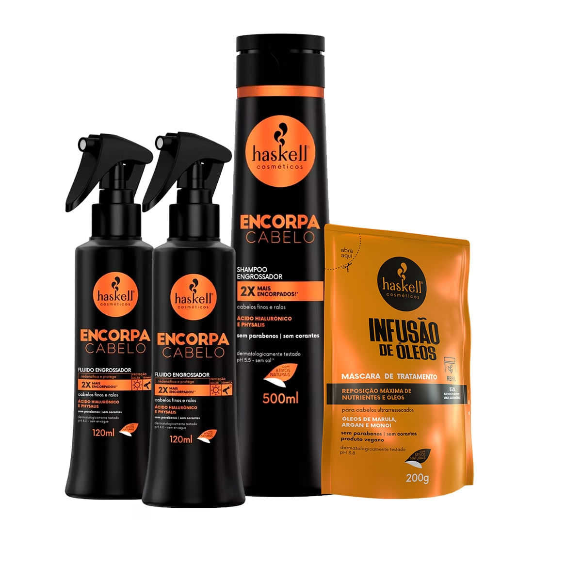 Kit Haskell Encorpa Cabelo 2 Tônicos 1 Shp 500ml (+BrindeRefil200g)