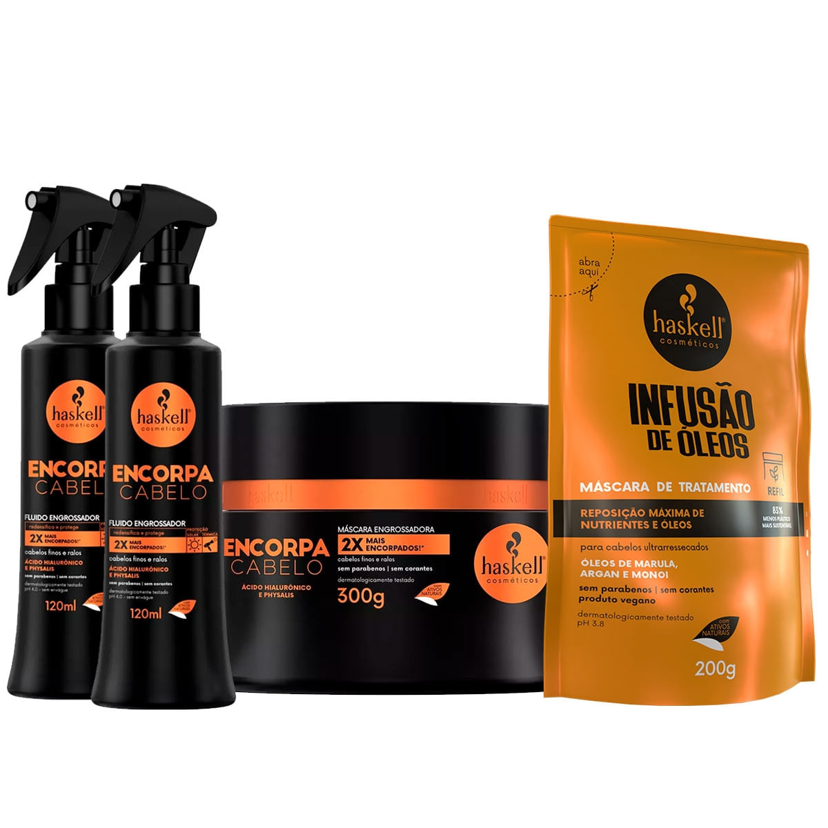 Kit Haskell Encorpa Cabelo 2 Fluído 1 Másc 300g (+BrindeRefil200g)