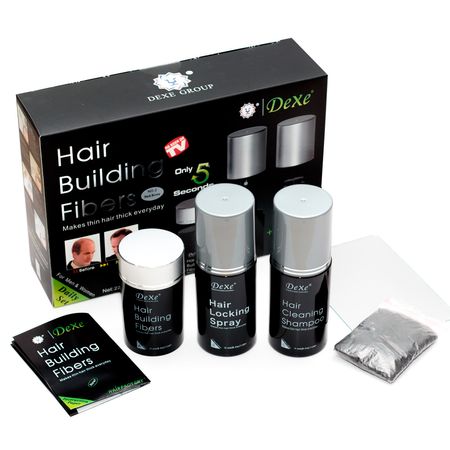 Kit-Disfarce-de-Calvície-+-Spray-Fixador-+-Shampoo-Dexe-Hair-Fibers-Castanho-Escuro--1