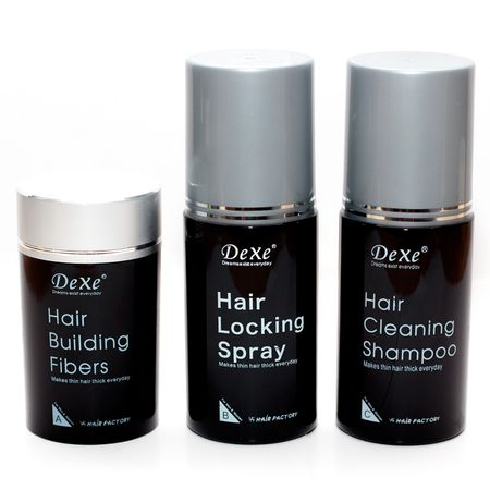 Kit-Disfarce-de-Calvície-+-Spray-Fixador-+-Shampoo-Dexe-Hair-Fibers-Castanho-Escuro--4