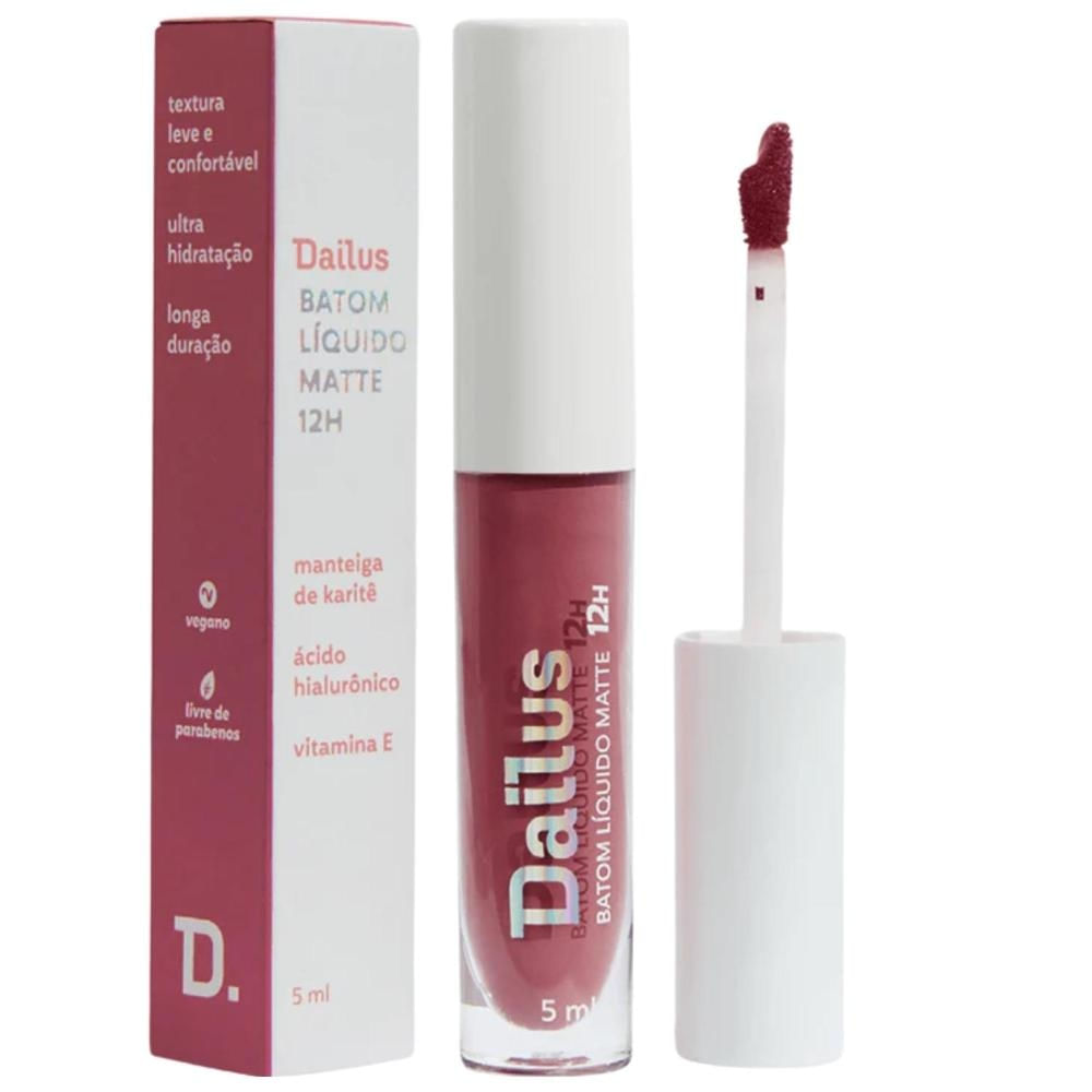 Batom Líquido Matte Cor Rose Dailus 12 Horas de Duração