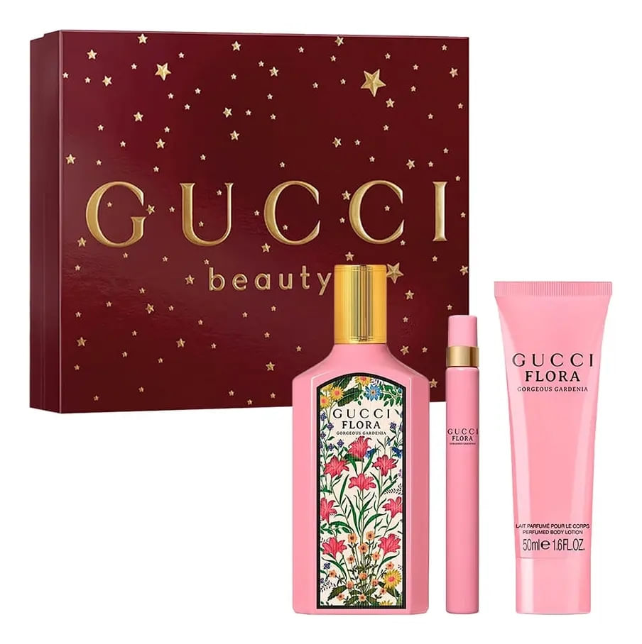 Conjunto Flora Gorgeous Gardênia Gucci Feminino - Perfume Eau de Parfum 100ml + Body Lotion 50ml + Travel Size 10ml