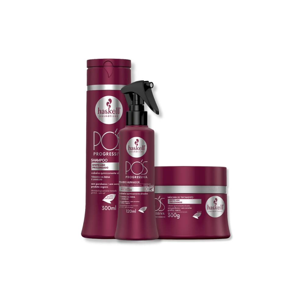 Haskell  Kit Pós -Progressiva - Shampoo 300ml +  Fluído Alinhador 120ml + Máscara 300g