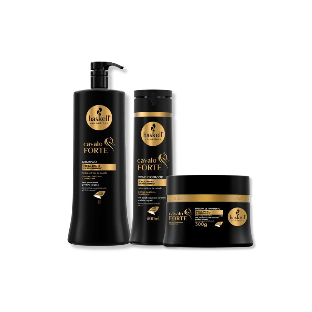 Haskell Kit Cavalo Forte - Shampoo 1L + Condicionador  300ml + Máscara 300g
