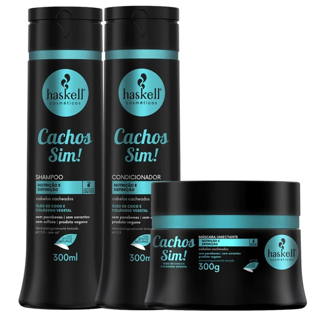 Haskell Cachos Sim! Kit com Shampoo, Condicionador e Mascara
