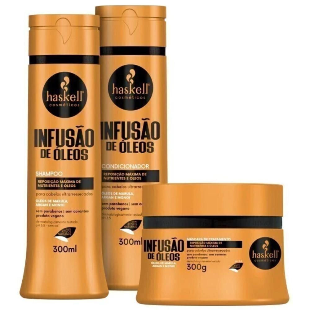 Haskell Infusão de Óleos Kit Shampoo Condicionador e Máscara