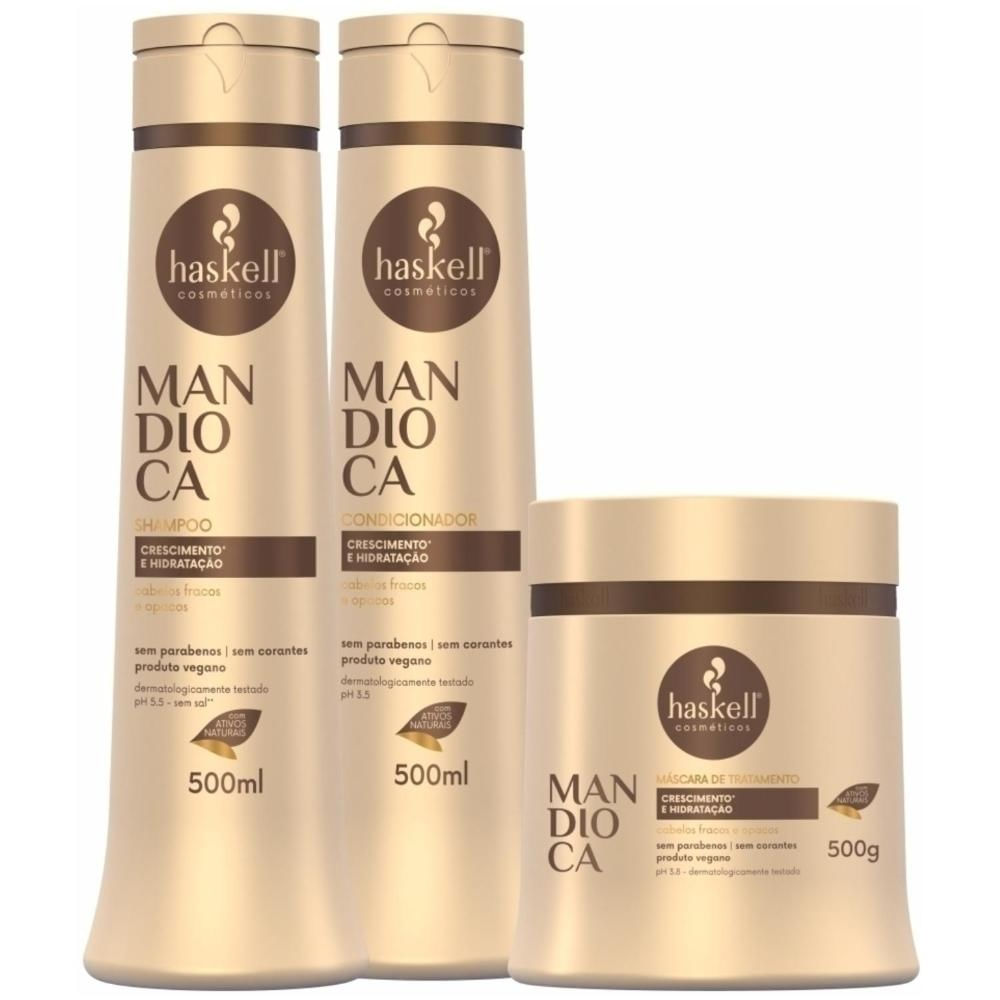 Haskell Mandioca Kit com Shampoo Condicionador Mascara 500ml