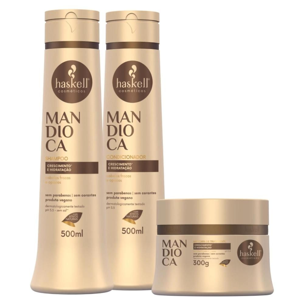 Kit Haskell Mandioca Shampoo e Condicionador 500ml + Mascara 300g