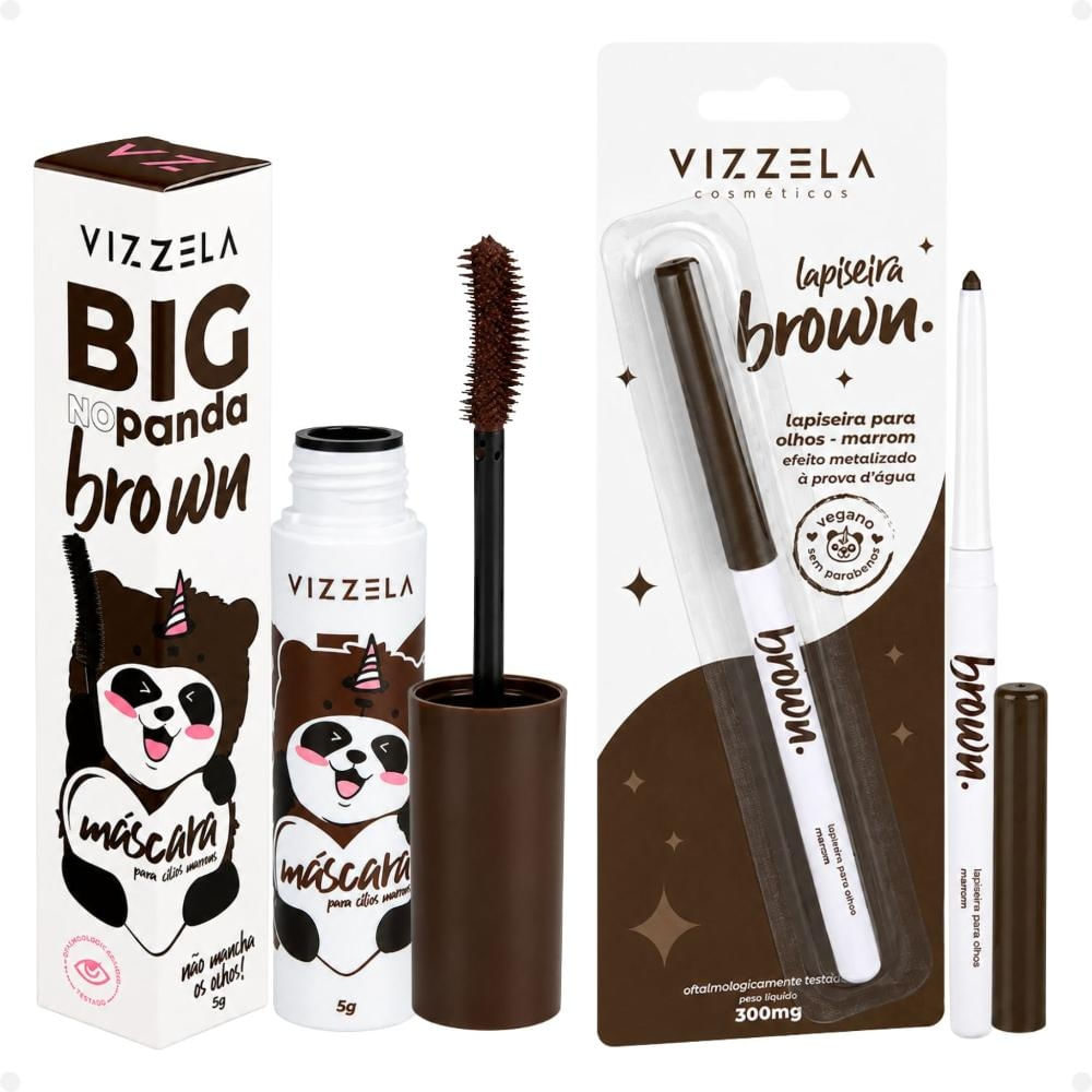 Kit Vizzela Brown: Máscara Para Cílios Big No Panda E Lapiseira Para Olhos Efeito Metalizado