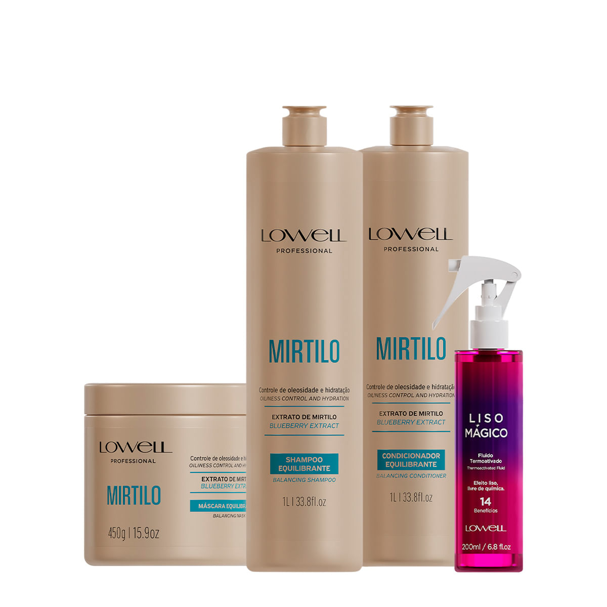 Kit Lowell Extrato de Mirtilo Salon Liss Termoativado (4 produtos)