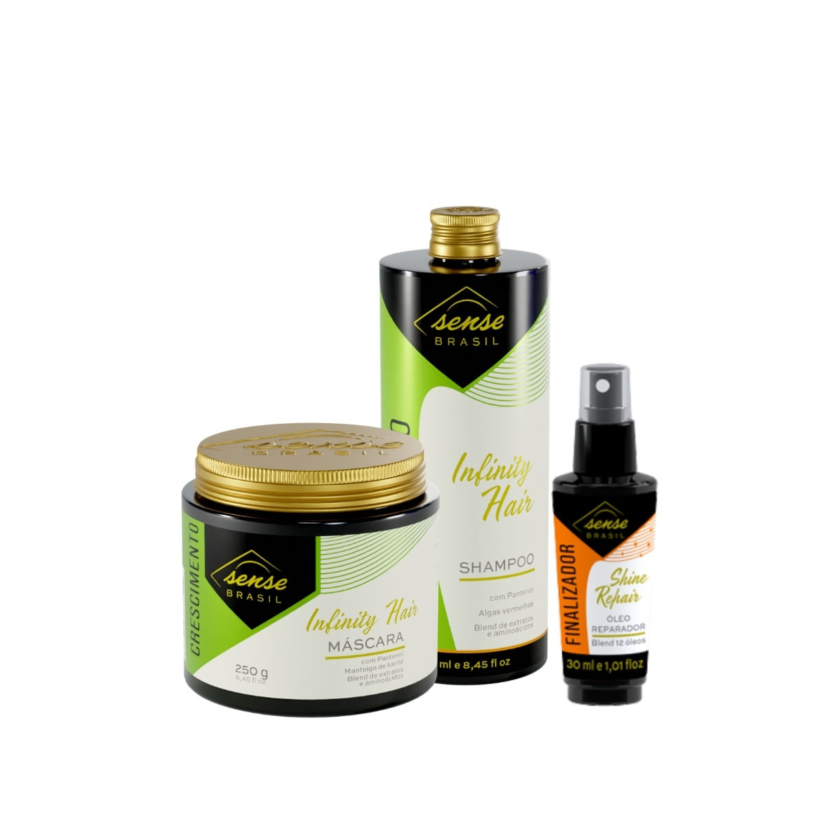 Kit Sense Infinity Hair (Shampoo 250ml e Máscara 250ml) + ÓleoShine 30ml