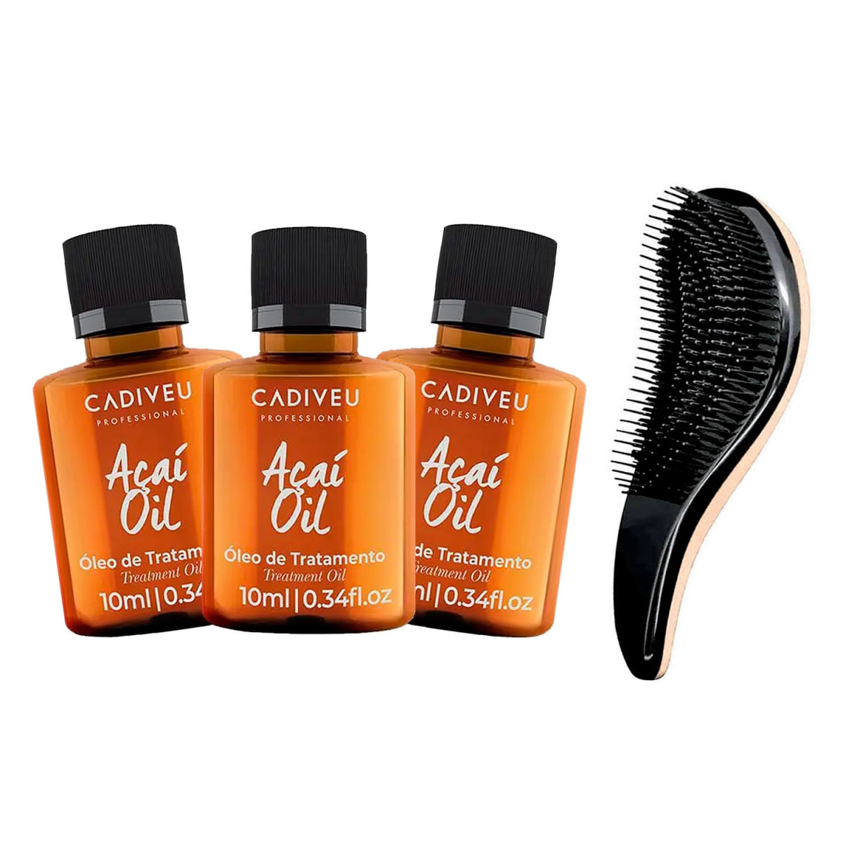 Kit 3 Cadiveu Açaí Oil Óleo Finalizador Capilar 10ml +Escova