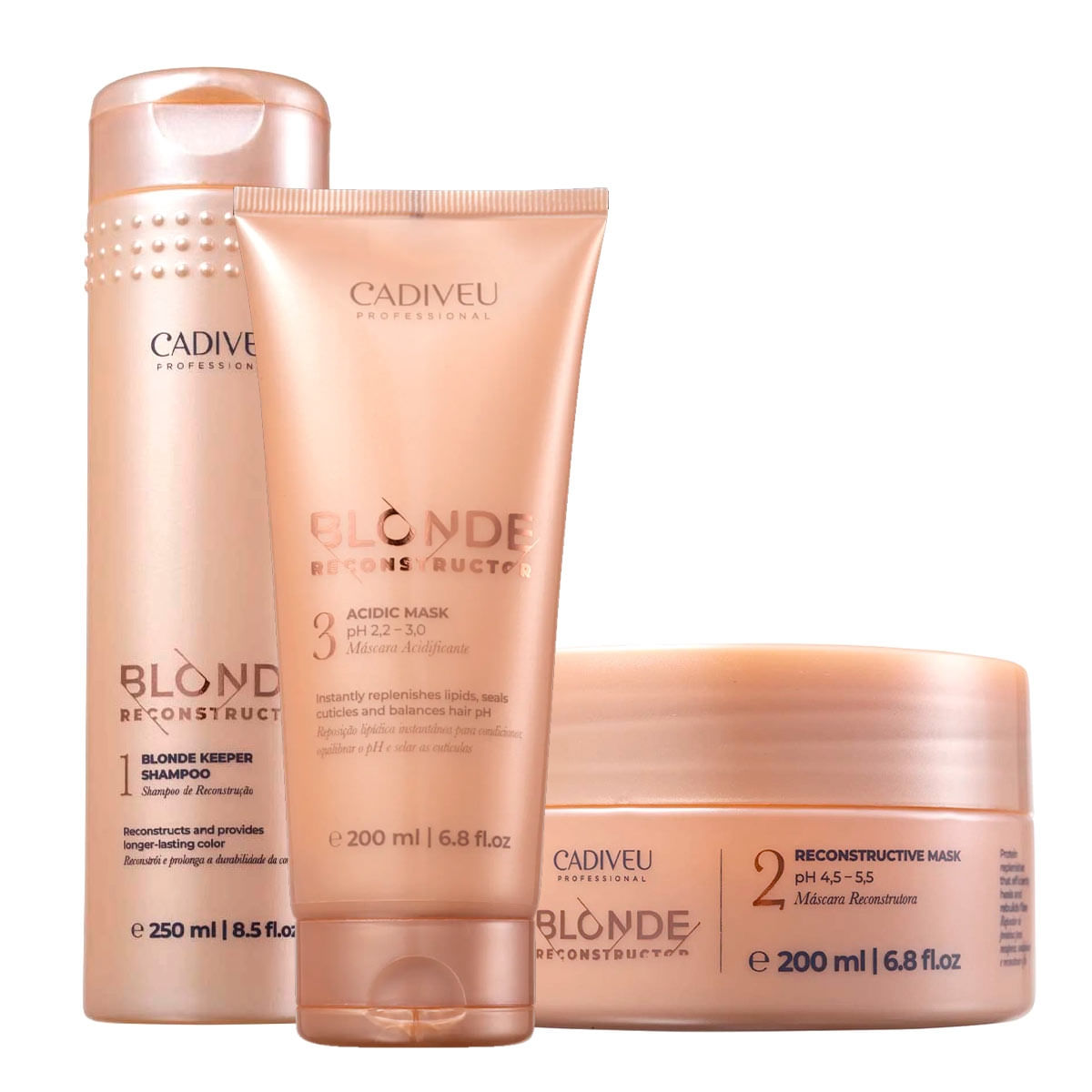 Kit Blonde Reconstructor para Loiras Cadiveu Passo 1 2 e 3