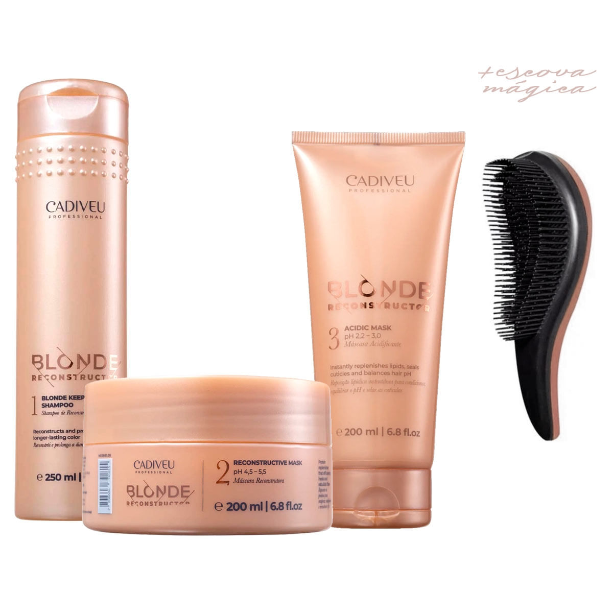 Kit Blonde Reconstructor Cadiveu Passo 1 2 e 3 + Escova