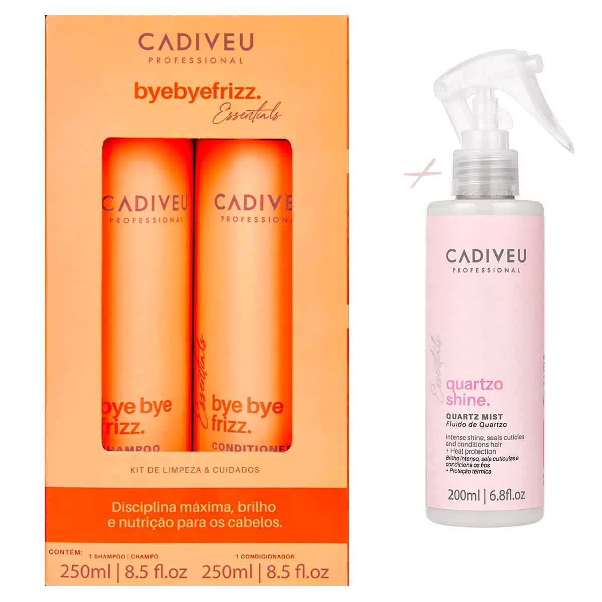 Kit Cadiveu Bye Bye Frizz 250ml + Fluído Quartzo Shine Mist