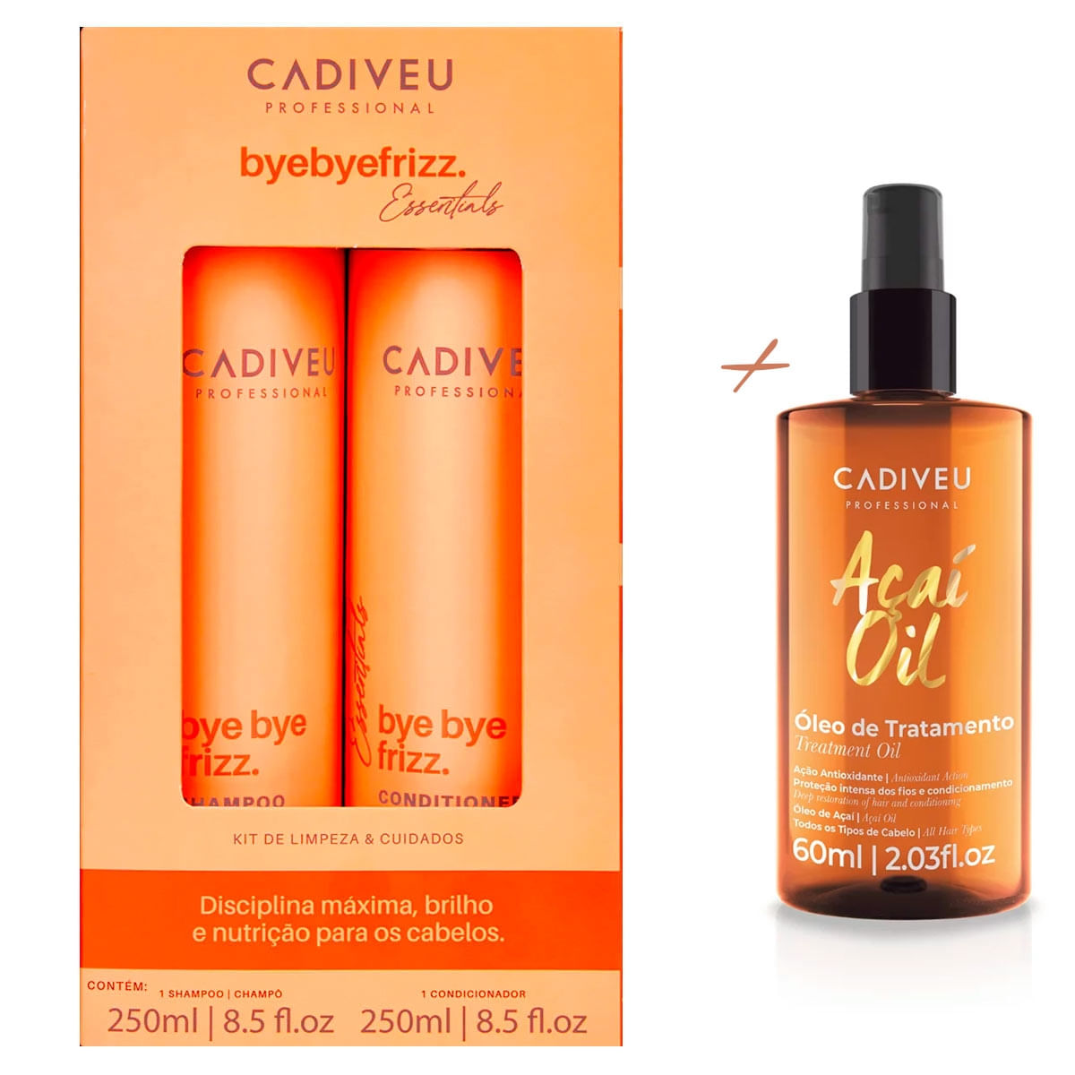 Kit Cadiveu Bye Bye Frizz 250ml +Reparador Óleo de Açai 60ml