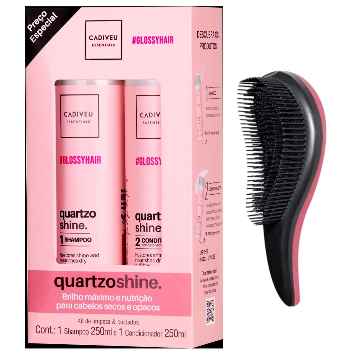 Kit Cadiveu Quartzo Shine Boca Rosa Shp+Cond Brilho e Nutre  (+Escova)