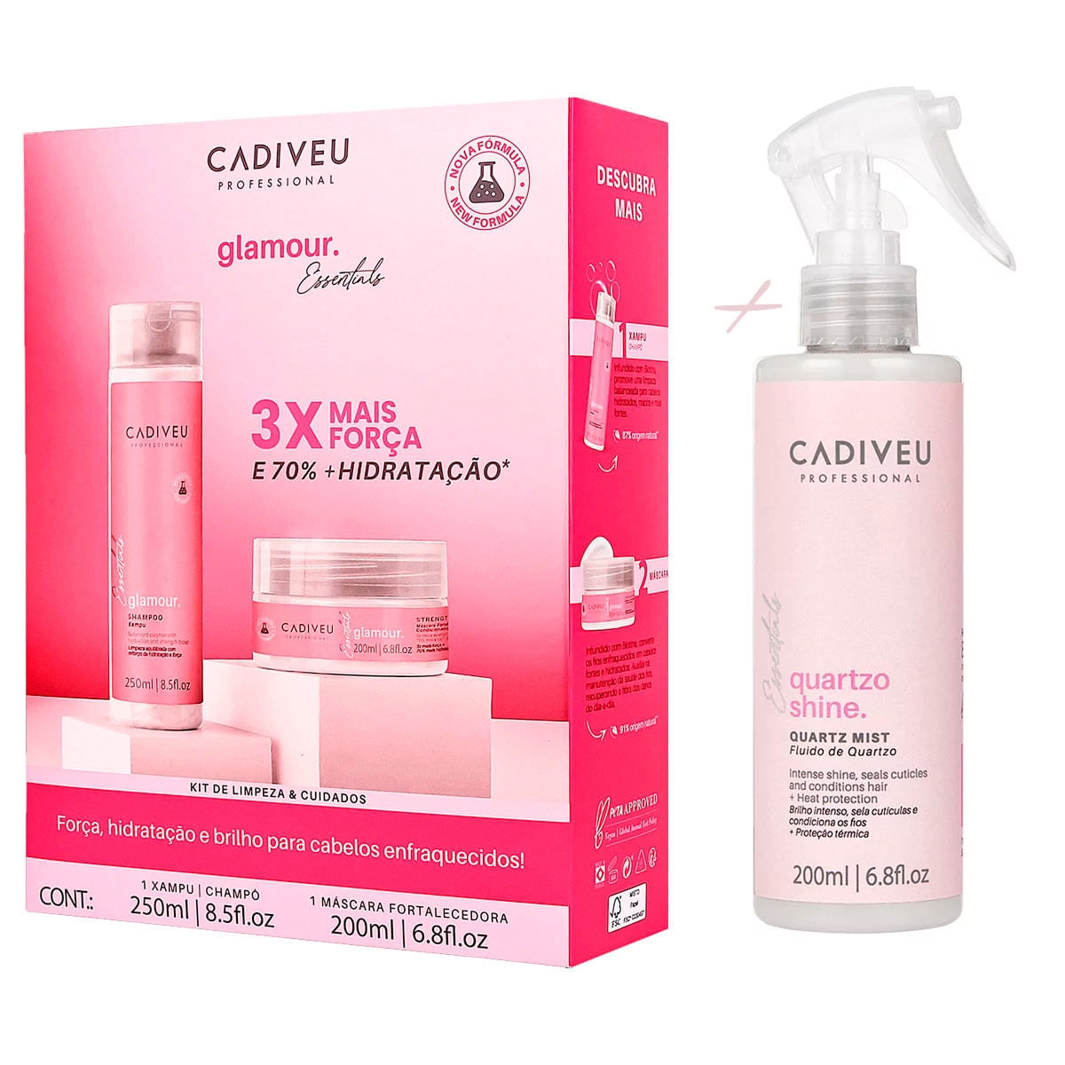 Kit Cadiveu Glamour Essentials  + Fluído Quartzo Shine Mist