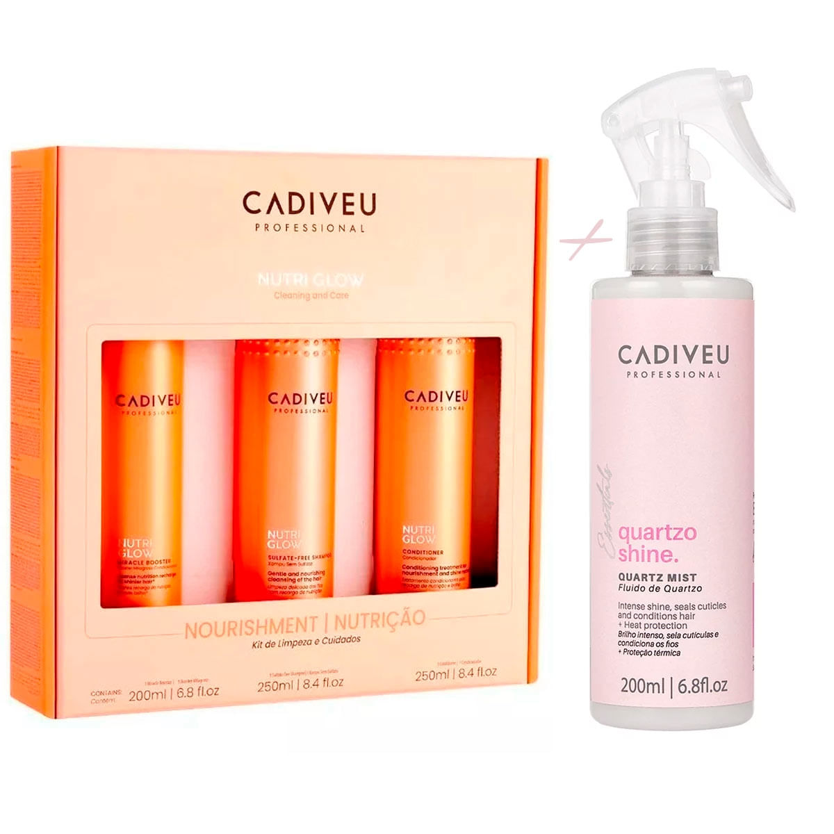 Kit Cadiveu Nutri Glow Trio 200ml + Leave Quartzo Shine Mist