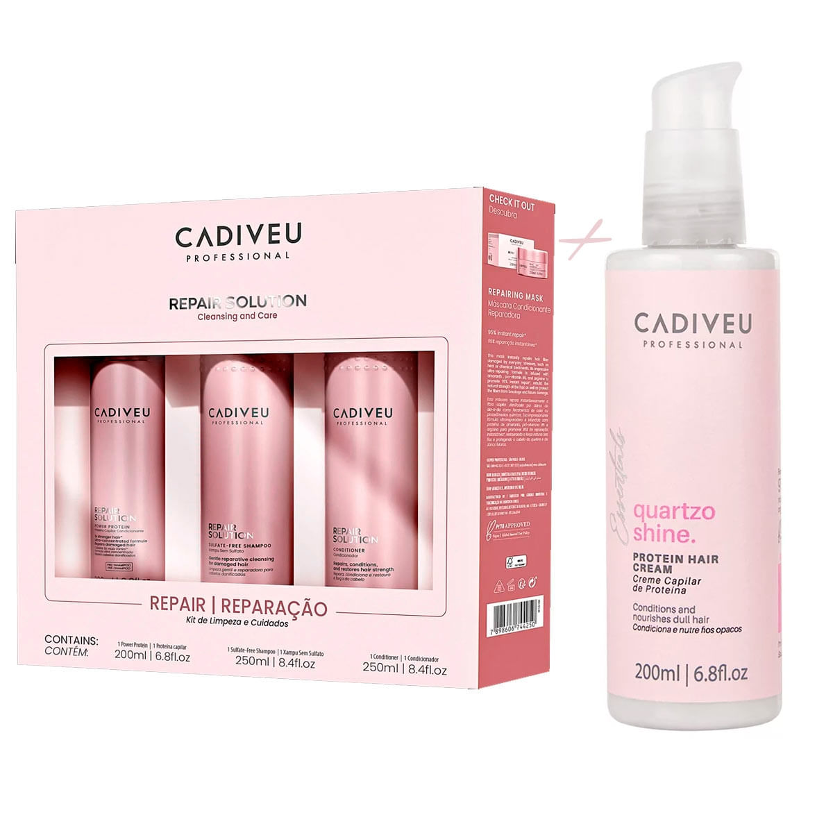 Kit Cadiveu Repair Solution + Creme Quartzo Shine Protein