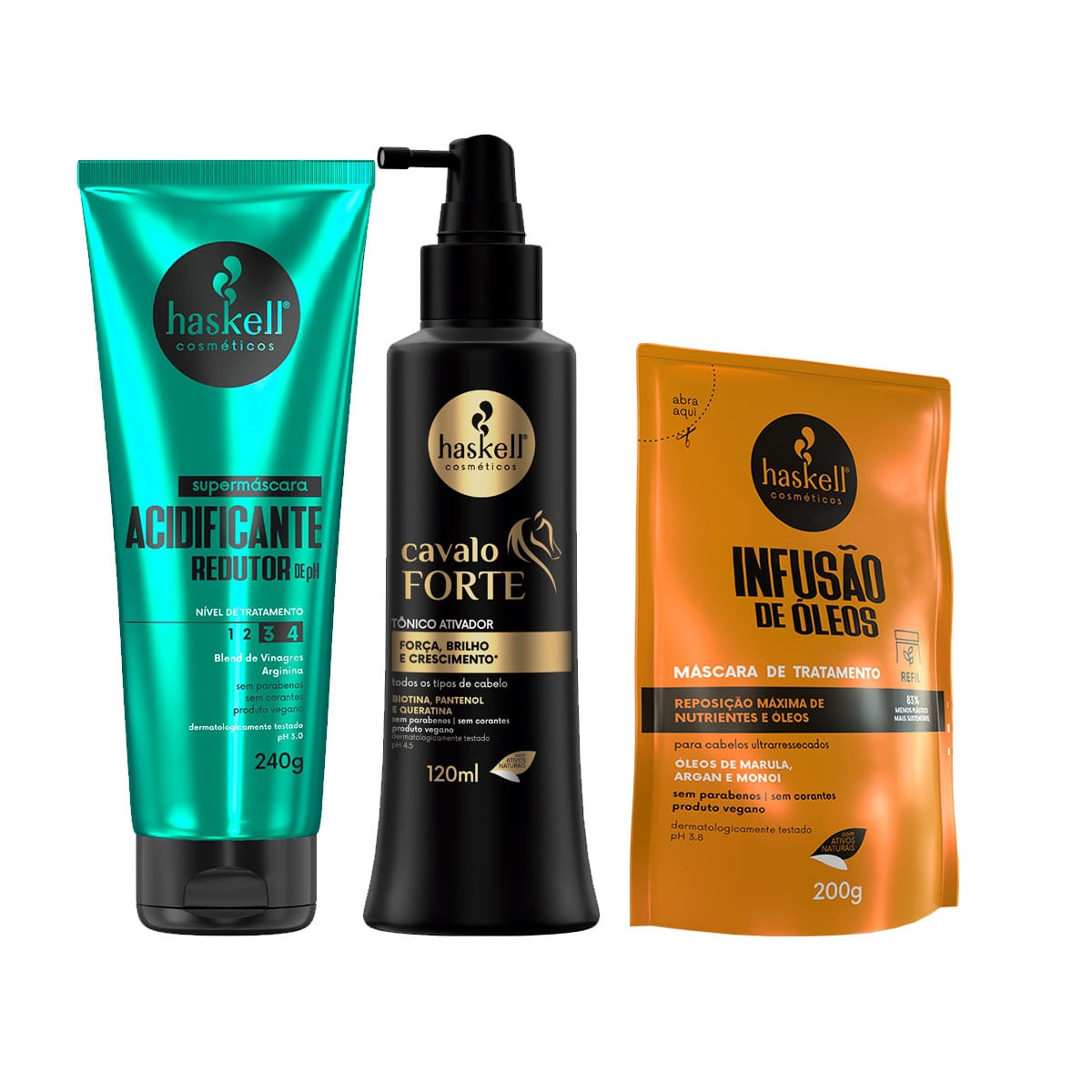 Kit Haskell Acidificante 240g + Tônico Cavalo Forte (+BrindeRefil200g)