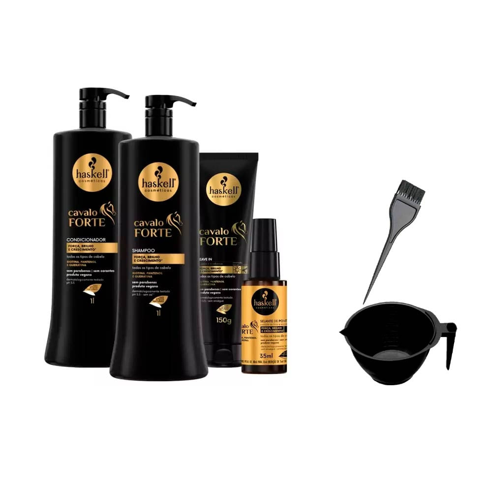 Kit Haskell Cavalo Forte Shp Cond 1L Leave Selante +Cumbuca