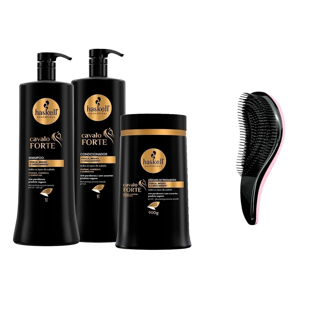 Kit Haskell Cavalo Forte Trio Cresce Fios 1 L +Escova Cabelo