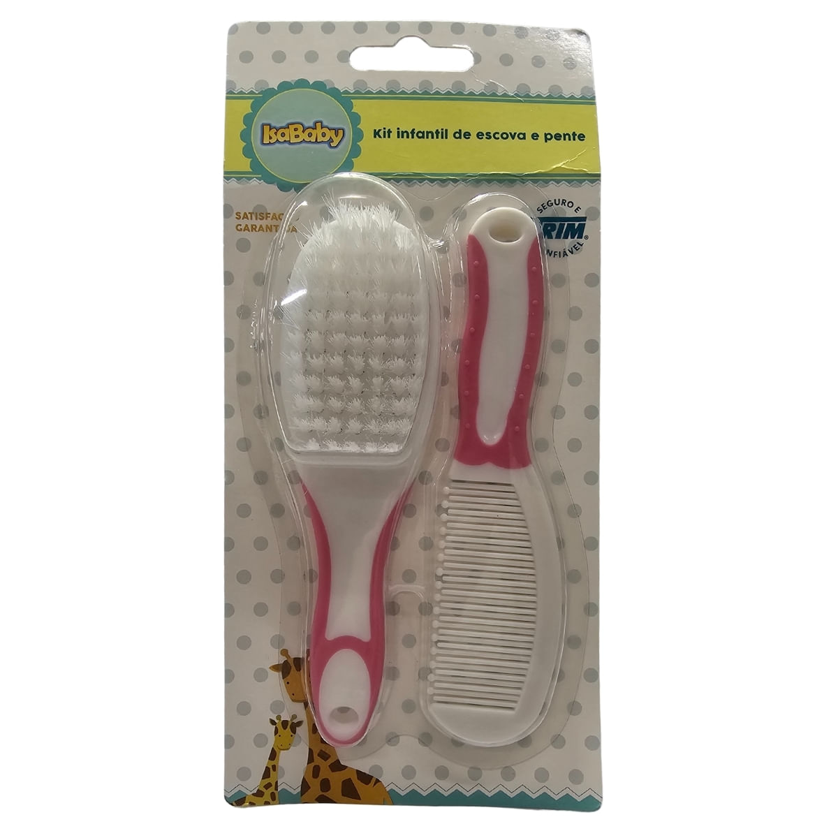 Kit de Escova + Pente Infantil IsaBaby Rosa Trim