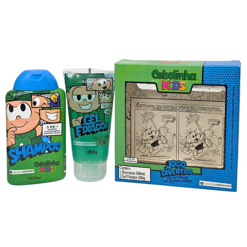 Kit Shampoo 3 em 1 Extrato de Kiwi e Maçã + Gel Fixador Cebolinha