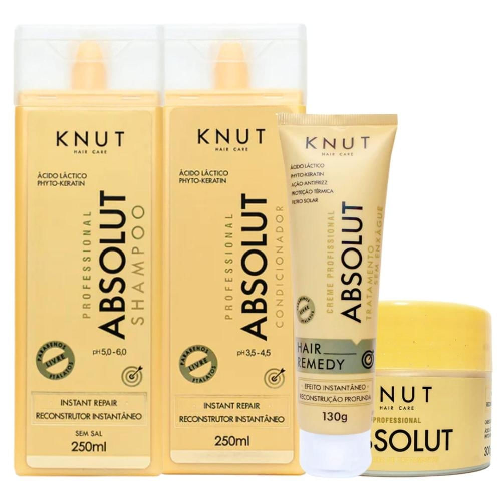 Knut Absolut Kit Shampoo Condicionador Máscara e Hair Remedy