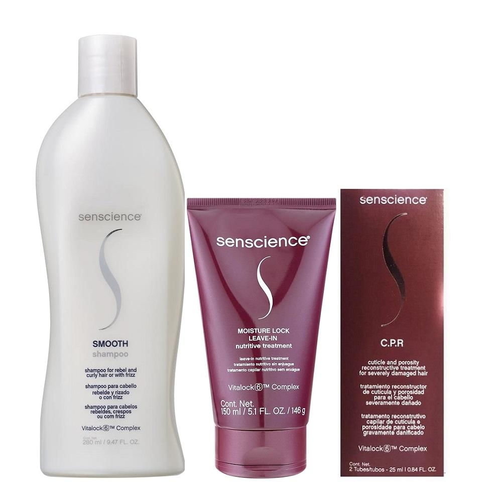 Kit Senscience Smooth - Shampoo 280ml + Moisture Lock Leave-In 150ml + CPR (2x25)