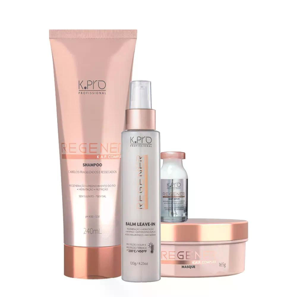 Kit K.Pro Regenér - Shampoo 240ml + Máscara 165g + Balm 120g + Ampola 10ml