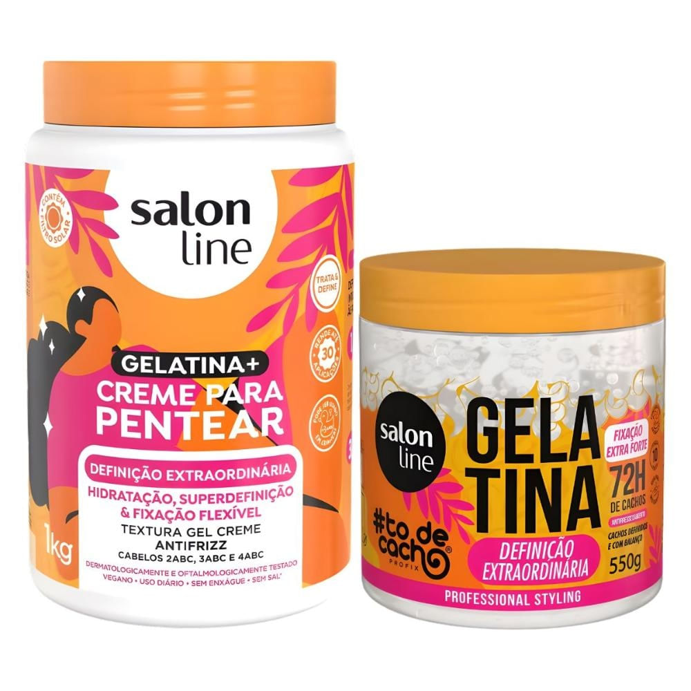 Kit Salon Line Definição Extraordinária: Creme Para Pentear 1kg e Gelatina Capilar 550g