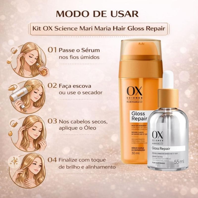 Kit Ox Science Mari Maria Hair Gloss Repair: Óleo Acetinado 55ml +