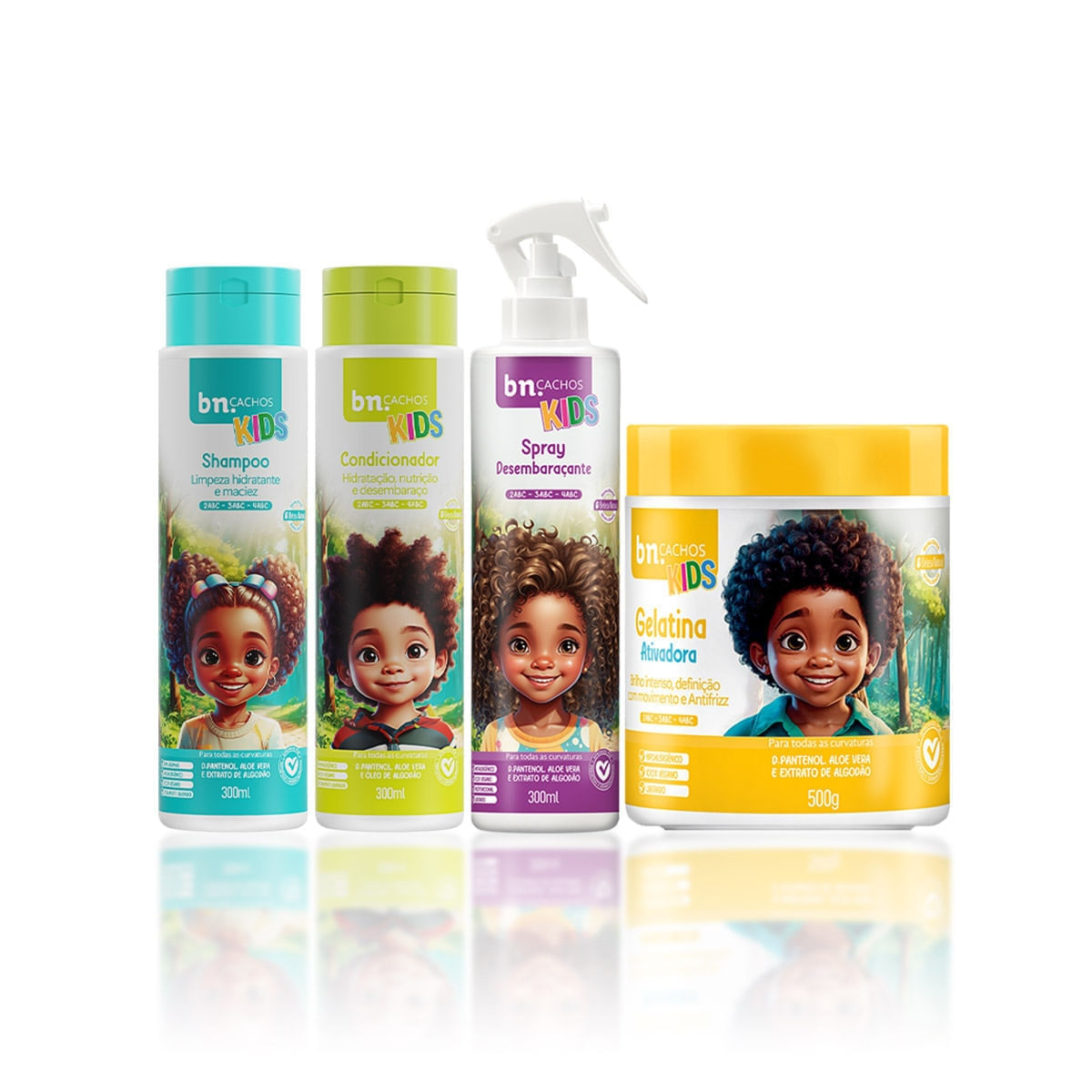 Kit Shampoo e Condicionador + Spray 300ml + Gelatina 500g Linha Kids bn.Cachos