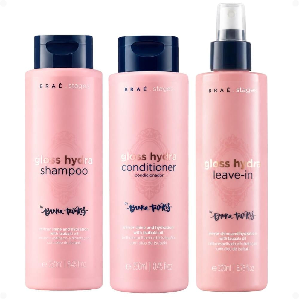 Kit Braé Stages by Bruna Tavares Gloss Hydra: Shampoo, Condicionador e Leave-In