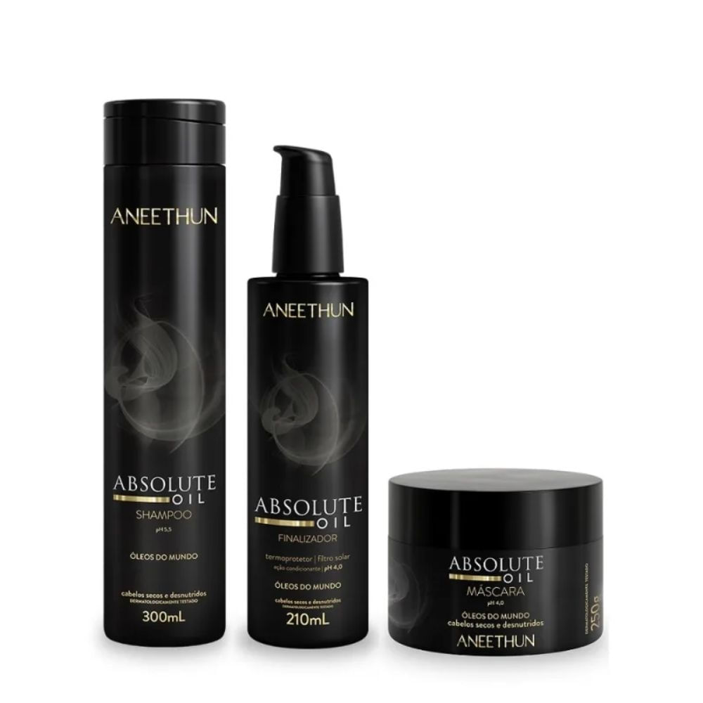 Kit Shampoo + Máscara + Finalizador Absolute Oil Tratamento Aneethun ( 03 Produtos )