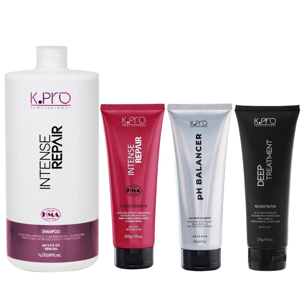 Kit K.Pro Intense Repair - Shampoo 1L & Condicionador 200g + pH Acidificante & Reconstrutor 230g